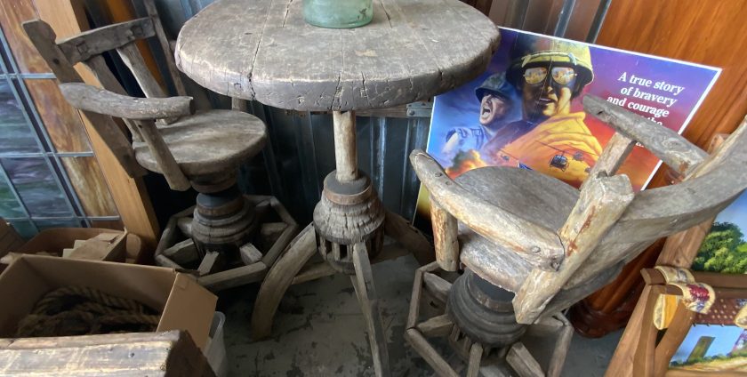 Rustic counter height pedestal dining table