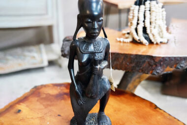 Unique African Tribal Female Carved Figure Solid Mahogany Wood