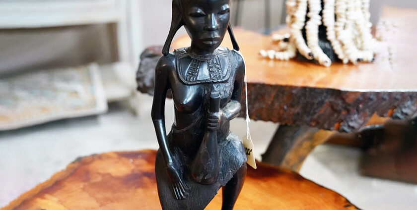 Unique African Tribal Female Carved Figure Solid Mahogany Wood