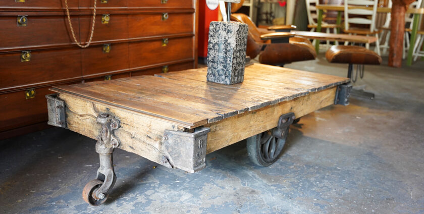 Antique Factory Cart Coffee Table Decoration Lineberry Vintage Railroad