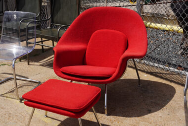 Lounge Chair in Red Fabric and Chrome