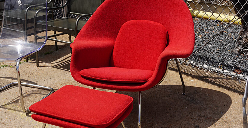 Lounge Chair in Red Fabric and Chrome